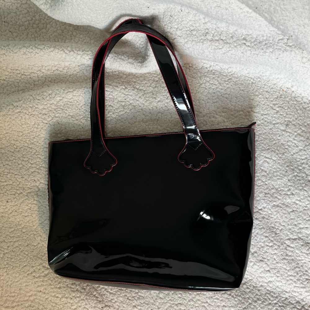 Stephanie Johnson Glossy Black Tote/handbag with Red Highlights